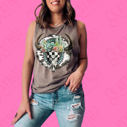 Checker Steer Skull Turquoise Concho Sublimation Design PNG Digital Download Printable Cowgirl Cowboy Western Cowprint Cactus Desert Rodeo