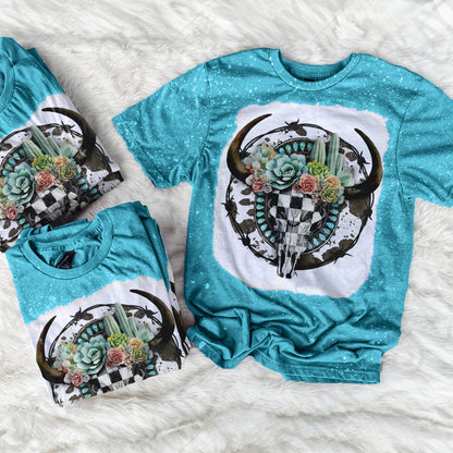Checker Steer Skull Turquoise Concho Sublimation Design PNG Digital Download Printable Cowgirl Cowboy Western Cowprint Cactus Desert Rodeo