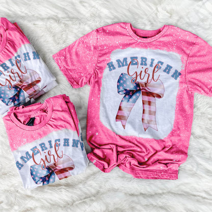 American Girl Coquette Sublimation Design PNG Digital Download Printable Pink USA Flag 4th of July Girly Southern Preppy Country Girls