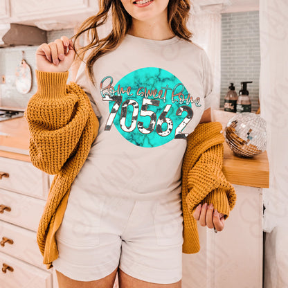 Custom Zip Code Design Sublimation PNG, Digital Download, Printable Western, State-Based Art, Vibrant, DIY Craft Design, Turquoise, Serape
