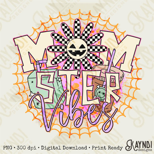 Momster VIbes Sublimation Design PNG Digital Download Printable Rock Hand Mom Mama Momma Halloween Ghoul Witch Spooky Season Fall