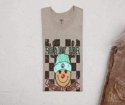 Ready for Christmas Break Reindeer Blue Beanie Hat Sublimation Design PNG Digital Download Printable Kids Christmas School Teacher Checker