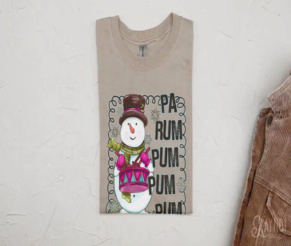 Pa Rum Pum Pum Pum Snowman Drummer Boy Pink Sublimation Design PNG Digital Download Printable Cute Kids Chrismtas Design Winter Doodle Snow