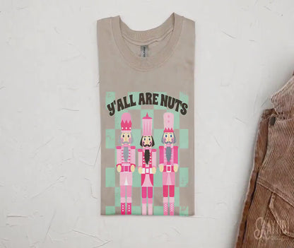 Y'all Are Nuts Nutcrackers Checker Sublimation Design PNG Digital Download Printable Christmas Cute Girly Winter Kids Pink Teal Retro