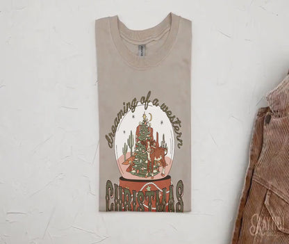 Dreaming of a Western Christmas Calf Sublimation Design PNG Digital Download Printable Cow Cactus Desert Christmas Tree Country Snow globe