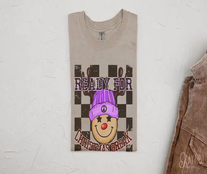 Ready for Christmas Break Reindeer Purple Beanie Hat Sublimation Design PNG Digital Download Printable Kids Christmas School Teacher Checker