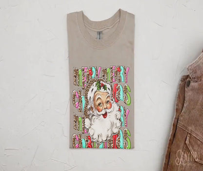 Merry Merry Christmas Santa Sublimation Design PNG Digital Download Printable Leopard Cheetah Bright Retro Vintage Santa Claus Merry Xmas