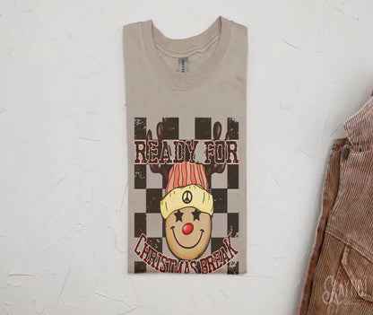 Ready for Christmas Break Reindeer Orange Beanie Hat Sublimation Design PNG Digital Download Printable Kids Christmas School Teacher Checker