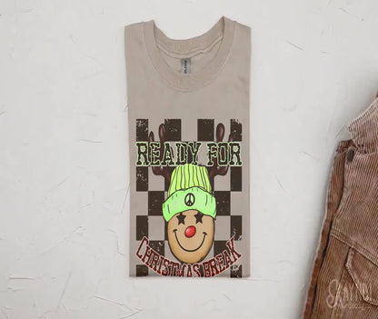 Ready for Christmas Break Reindeer Green Beanie Hat Sublimation Design PNG Digital Download Printable Kids Christmas School Teacher Checker