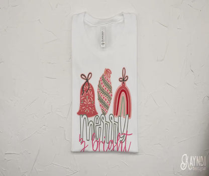 Merry & Bright Sublimation Design PNG Digital Download Printable Christmas Ornaments Merry Christmas Cute Girly Pink Green Winter Trendy