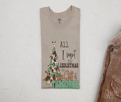 All I Want for Christmas is Cow Stuff & Turquoise Sublimation Design PNG Digital Download Printable Concho Cow Print Christmas Tree Western