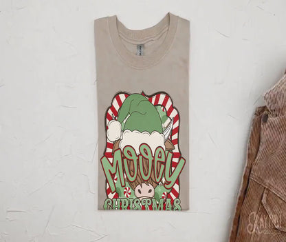 Mooey Christmas Cow Red Green Sublimation Design PNG Digital Download Printable Christmas Cow Furry Cow Santa Hat Candy Cane Merry Christmas