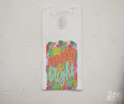 Be Merry & Bright Sublimation Design PNG Digital Download Printable Pink Christmas Cute Preppy Trendy Holly Jolly Retro Winter Girly Kids