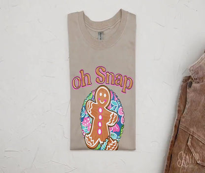 Oh Snap Sublimation Design PNG Digital Download Printable Preppy Girly Pink Christmas Ginger Bread Man Winter Girl Kids Children's Cute