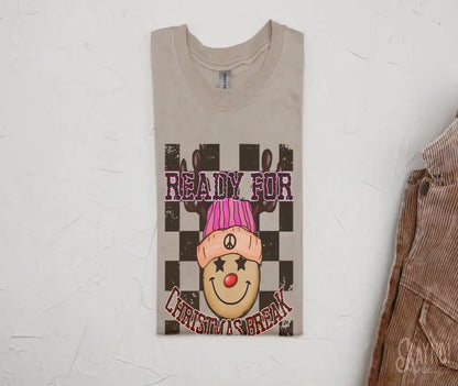 Ready for Christmas Break Reindeer Pink Beanie Hat Sublimation Design PNG Digital Download Printable Kids Christmas School Teacher Checker