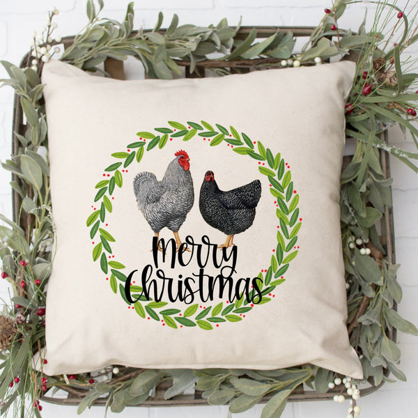 Merry Christmas Hens Chickens Country Farm Sublimation Design PNG Digital Download Foliage Greenery Leaves wreath DTG Printing Prinable