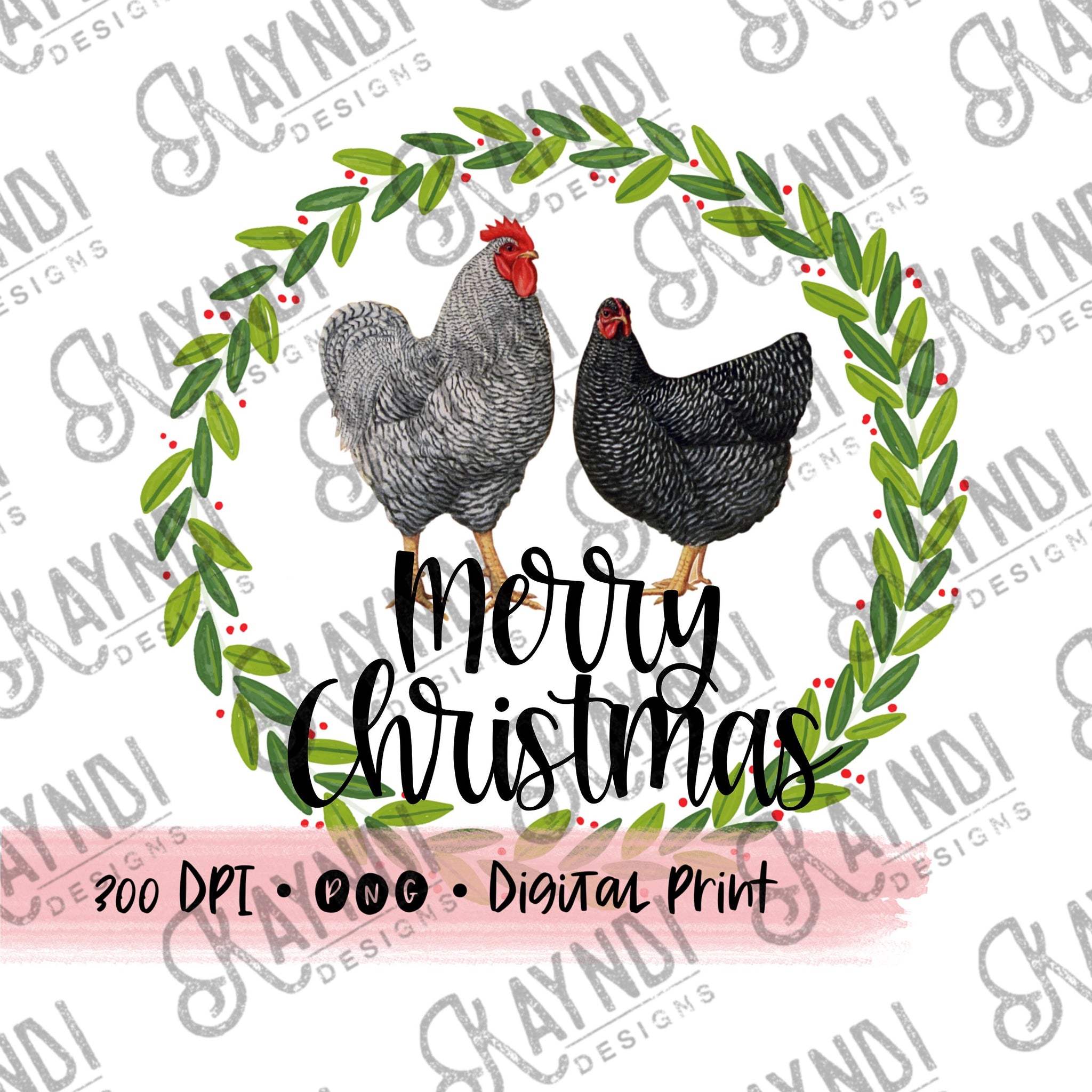 Merry Christmas Hens Chickens Country Farm Sublimation Design PNG Digital Download Foliage Greenery Leaves wreath DTG Printing Prinable