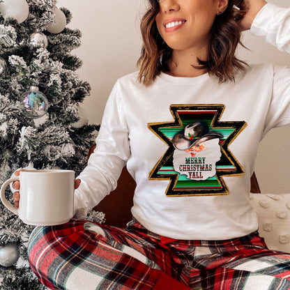 Merry Christmas Y’all Cowboy Hat Santa PNG Digital Download Sublimation Printing Printable Serape Cowboy Western Christmas Rustic