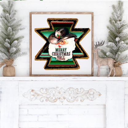 Merry Christmas Y’all Cowboy Hat Santa PNG Digital Download Sublimation Printing Printable Serape Cowboy Western Christmas Rustic