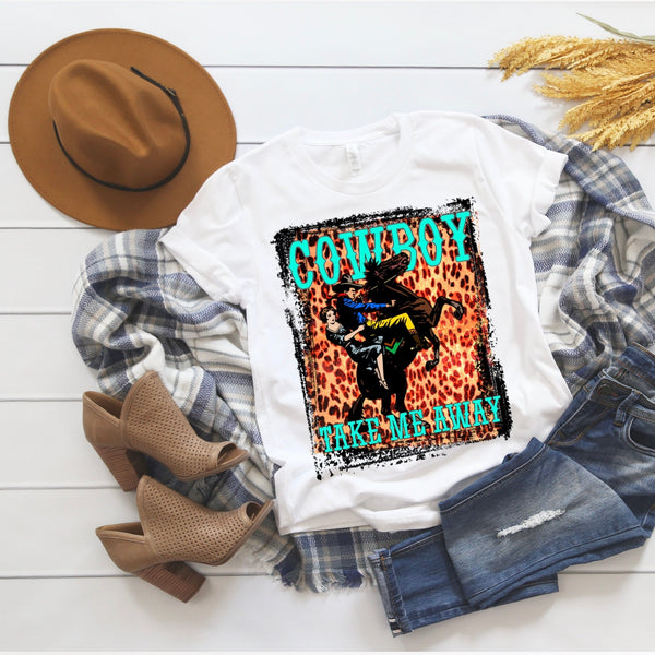 Cowboy Take Me Away PNG Sublimation Design Digital Download Western Fashion Country Cowgirl Southern Leopard Rodeo Horse Printable Shirt