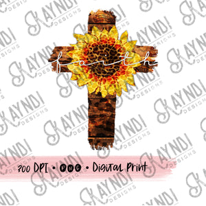 Faith Sunflower Cross Sublimation Design PNG Digital Download Leopard Wooden Cross Christian Sublimation Printable Cheetah Print Faithful