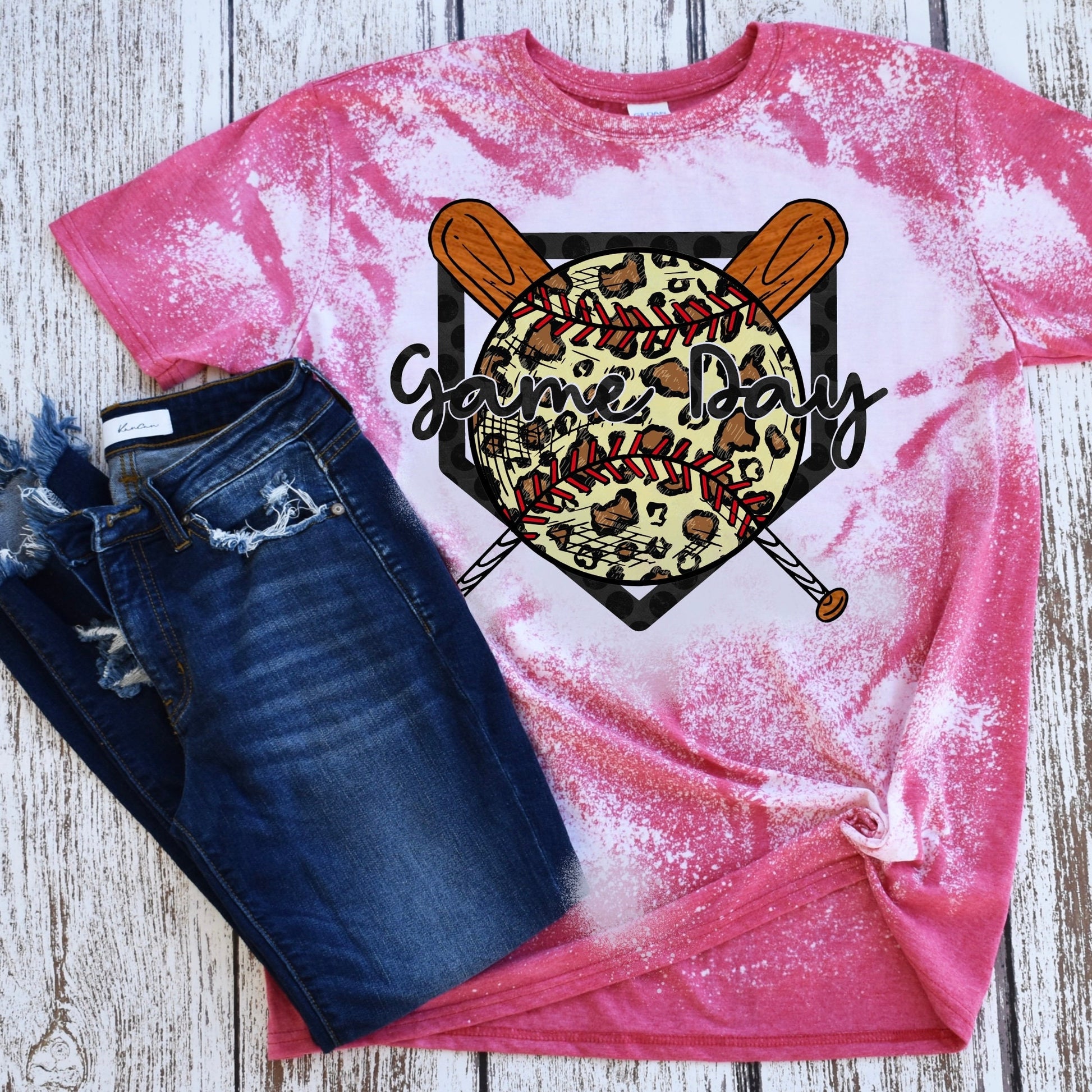 Leopard Baseball Game Day Design Sublimation Printable PNG Digital Download Cute Doodle Cheetah Print Polka Dots Baseball Bat Home Plate