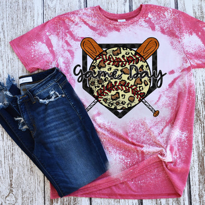Leopard Baseball Game Day Design Sublimation Printable PNG Digital Download Cute Doodle Cheetah Print Polka Dots Baseball Bat Home Plate