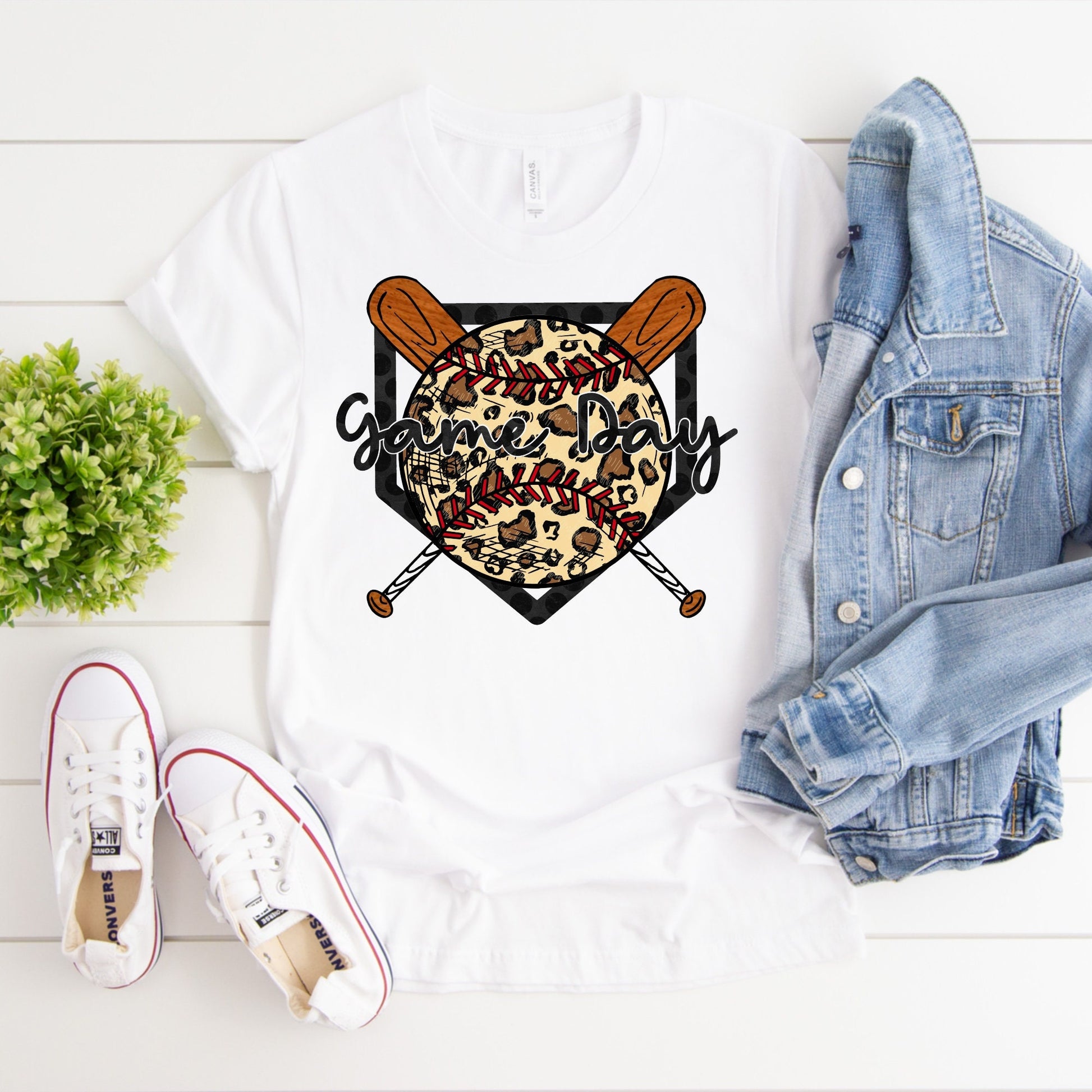 Leopard Baseball Game Day Design Sublimation Printable PNG Digital Download Cute Doodle Cheetah Print Polka Dots Baseball Bat Home Plate
