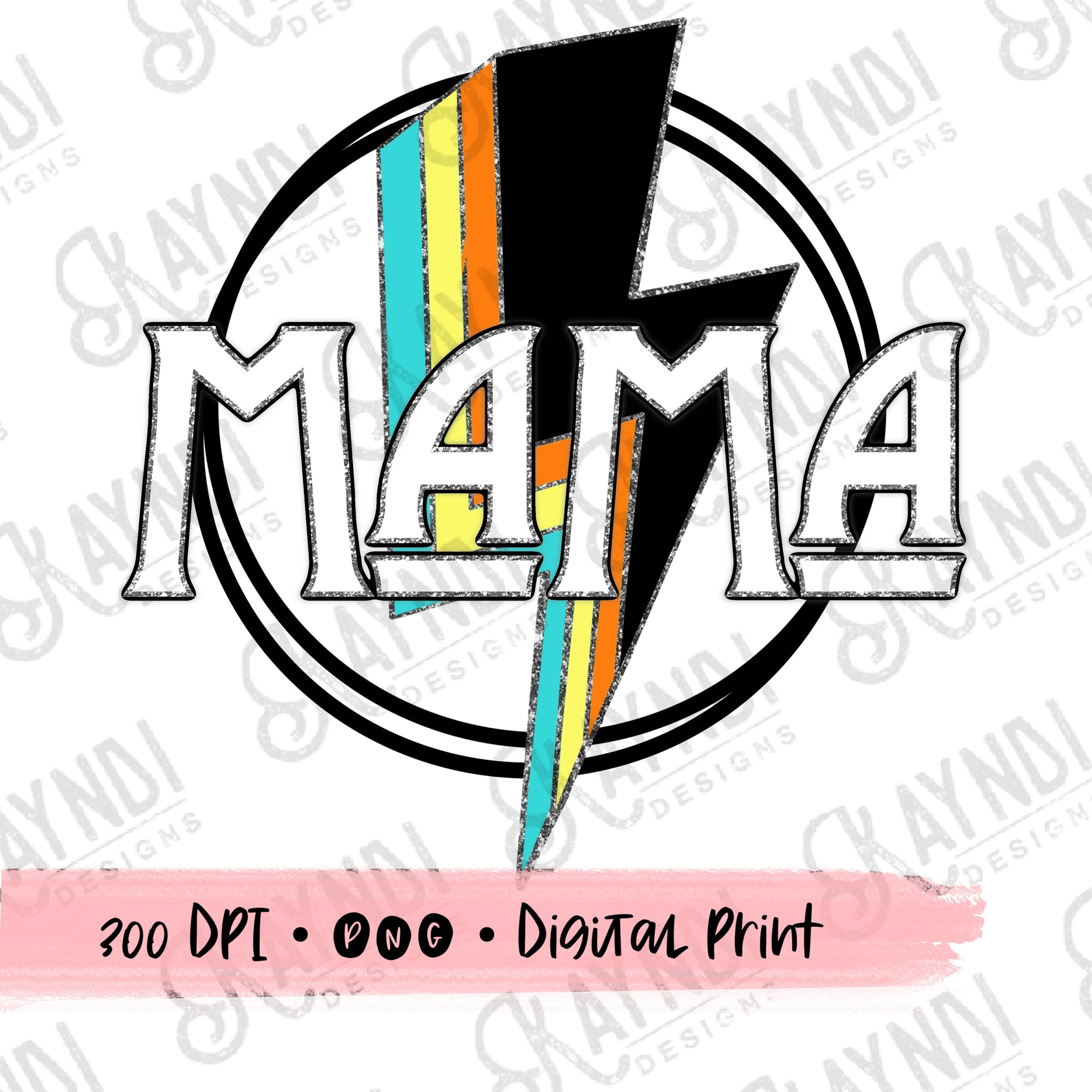 Mama Lightning Bolt Retro Sublimation Design PNG Digital Download Printable Cheetah Leopard Silver Glitter Groovy Vintage Mom Momma Thunder