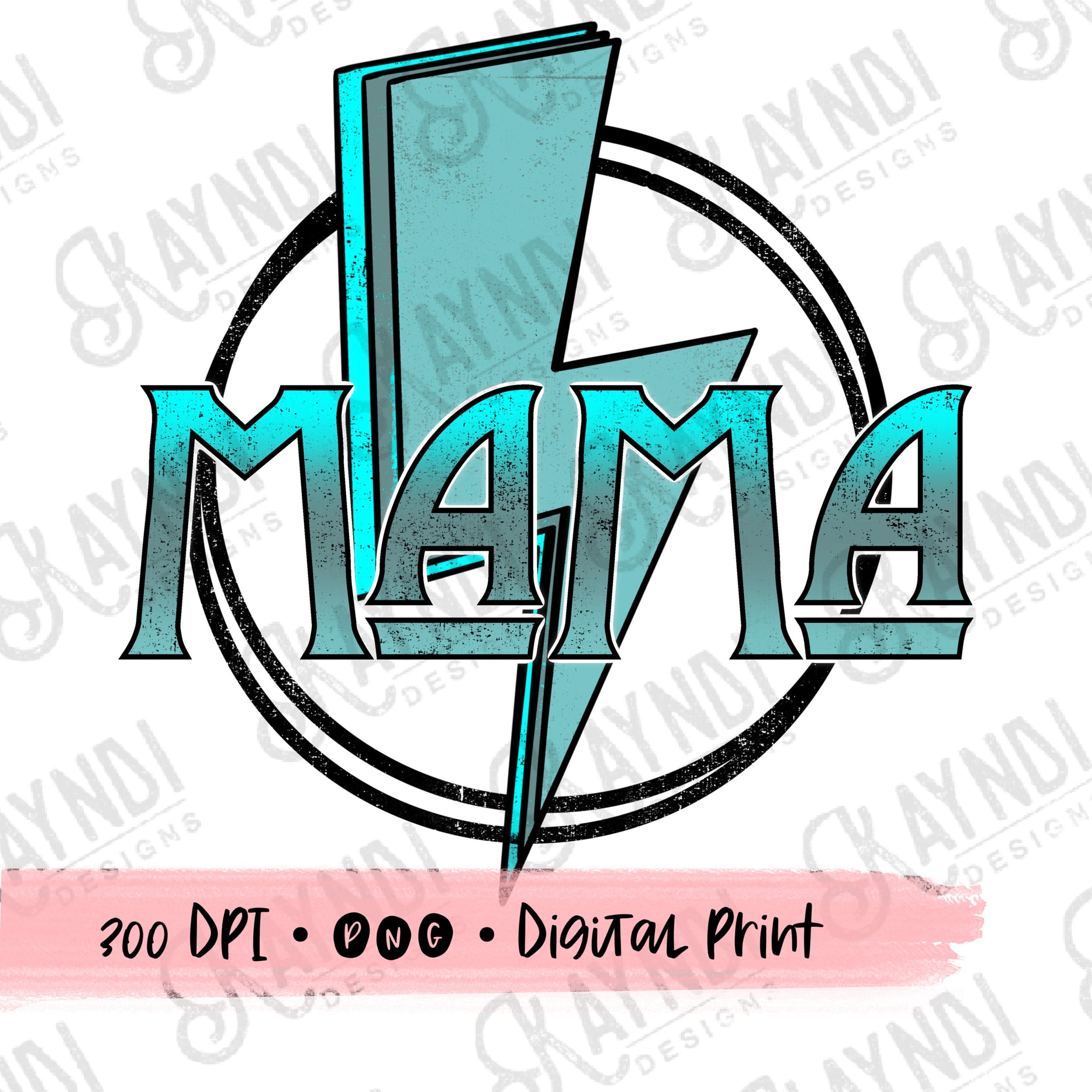 Mama Lightning Bolt Retro Sublimation Design PNG Digital Download Printable Grunge Funky Teal Aqua Blue Groovy Vintage Mom Momma Thunder