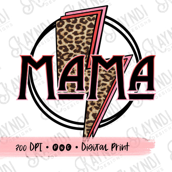 Mama Lightning Bolt Retro Sublimation Design PNG Digital Download Printable Cheetah Leopard Pink Glitter Hearts Mom Momma Thunder