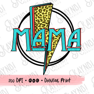 Mama Lightning Bolt Retro Sublimation Design PNG Digital Download Printable Cheetah Leopard Yellow Groovy Vintage Mom Momma Thunder