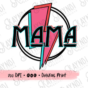 Mama Lightning Bolt Retro Sublimation Design PNG Digital Download Printable 3D Funky Pink Red Teal Blue Groovy Vintage Mom Momma Thunder