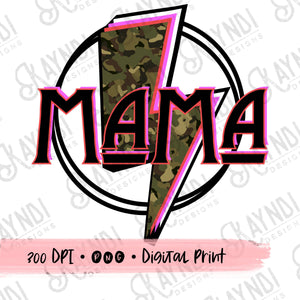 Mama Lightning Bolt Retro Sublimation Design PNG Digital Download Printable Camo Funky Pink Camoflauge Groovy Vintage Mom Momma Thunder