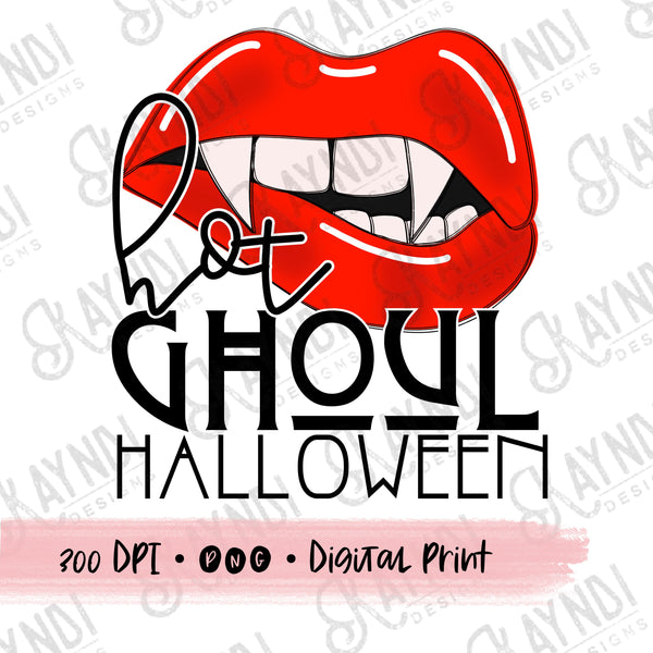 Hot Ghoul Summer Sublimation Design PNG Digital Download Printable Red Vampire Lips Teeth Halloween Scary Haunted Hot Girl
