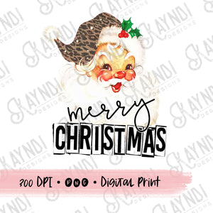 Merry Christmas Santa Sublimation Design PNG Digital Downloads Leopard Cheetah Print Vintage Santa DTG Printable Design