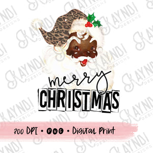 Merry Christmas Santa Sublimation Design PNG Digital Downloads Leopard Cheetah Print African Vintage Santa DTG Printable Design