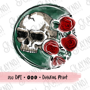Skull Roses Sublimation Design PNG Digital Download Printable Rose Skeleton Floral Dark Grunge Feminine Distressed
