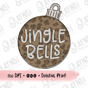 Jingle Bells Christmas Ornament Sublimation Design PNG Digital Download Printable Cute Leopard Cheetah Doodle Gold Winter Holiday