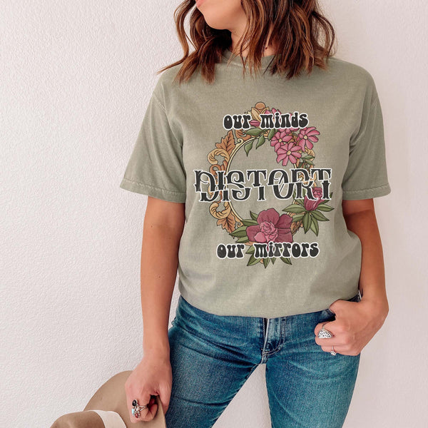 Our Minds Distort Our Mirrors Sublimation Design PNG Digital Download Printable Inspirational Mental Health Quote Saying Floral Flower