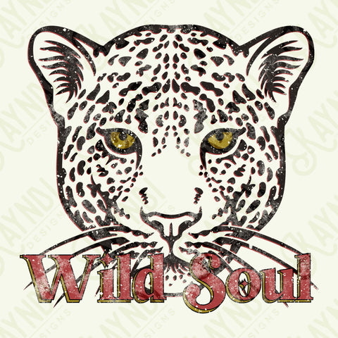 Wild Soul Leopard Sublimation Design PNG Digital Download Printable Cheetah Cat Retro Distressed Vintage Groovy Edgy Grunge