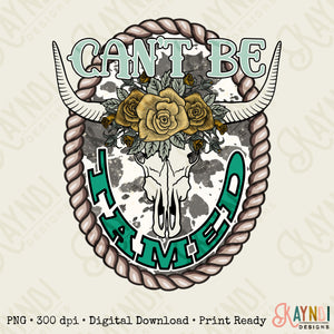 Can't Be Tamed Sublimation Design PNG Digital Download Printable Steer Skull Cow Print Western Floral Flower Vintage Retro Cowgirl Rodeo