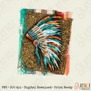 Glitter Feather Headress Sublimation Design PNG Digital Download Printable Indian Native American Tribe Tribal Boho Western Feathers