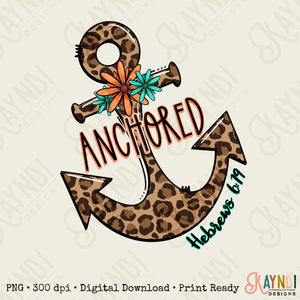 Anchored Sublimation Design PNG Digital Download Printable Leopard Cheetah Faith Jesus Anchor Quote Saying Ephesians 4:14 Floral Flower