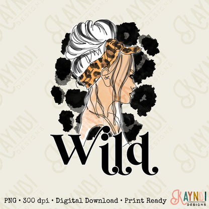 Wild Girl Sublimation Design PNG Digital Download Printable Girl Silhouette Leopard Cheetah Messy Bun