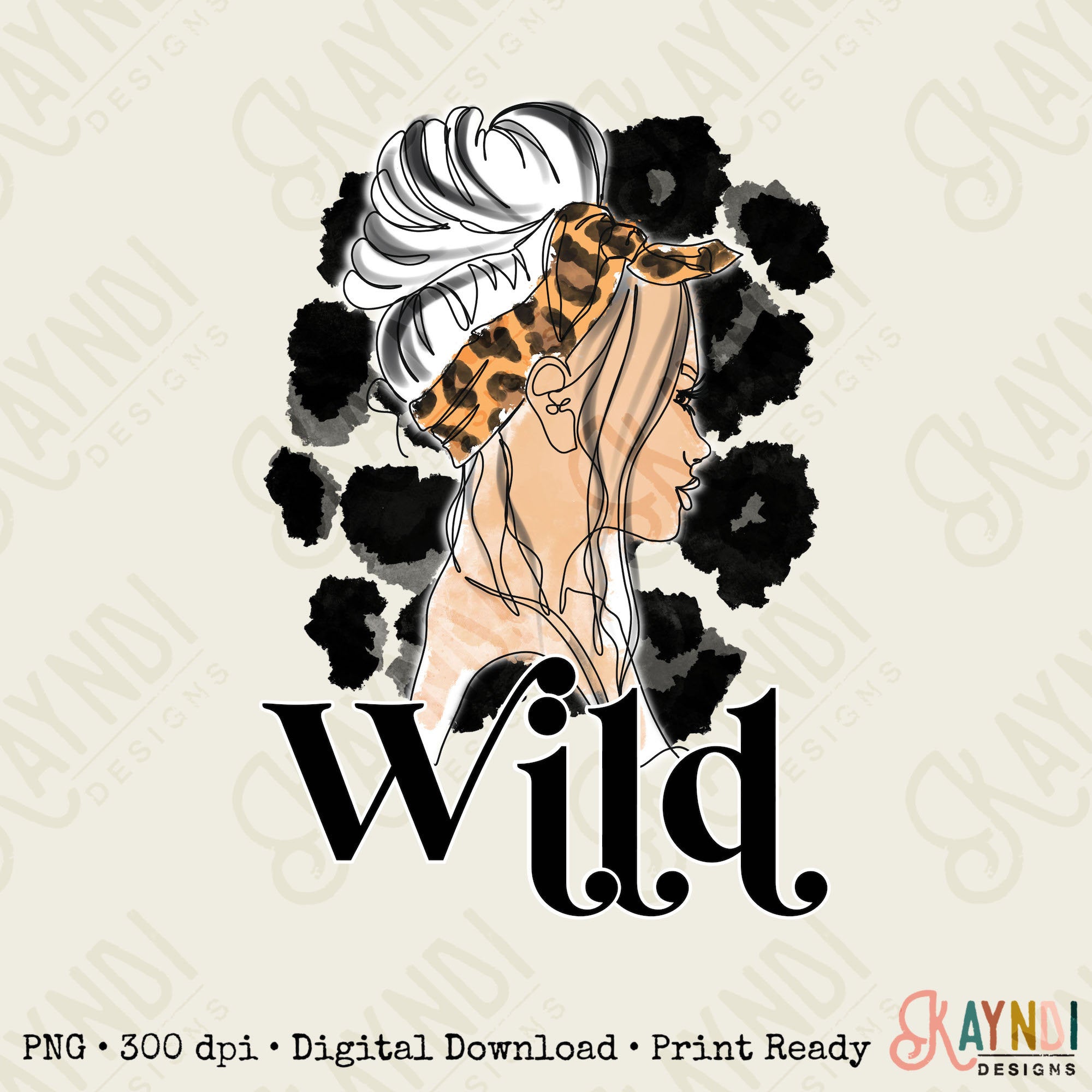 Wild Girl Sublimation Design PNG Digital Download Printable Girl Silhouette Leopard Cheetah Messy Bun