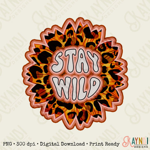 Stay Wild Sunflower Sublimation Design PNG Digital Download Printable Leopard Cheetah Flower Retro Groovy 70s Vintage Floral Pink