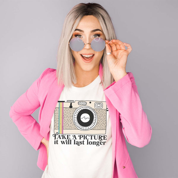 Take a Picture it Will Last Longer Sublimation Design PNG Digital Download Printable Retro Camera Sarcastic Quote Saying Vintage