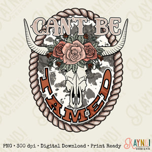 Can't Be Tamed Sublimation Design PNG Digital Download Printable Steer Skull Cow Print Western Floral Flower Vintage Retro Cowgirl Rodeo