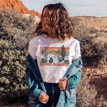 Desert Dreamin' Sublimation Design PNG Digital Download Printable Desert Dreaming Cactus Western Retro Rainbow Groovy Vintage Vibe Cowgirl